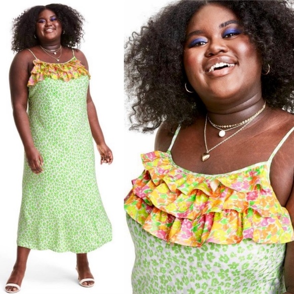 RIXO green floral animal print slip dress size M XS Medium or L Large NWT - Picture 2 of 11